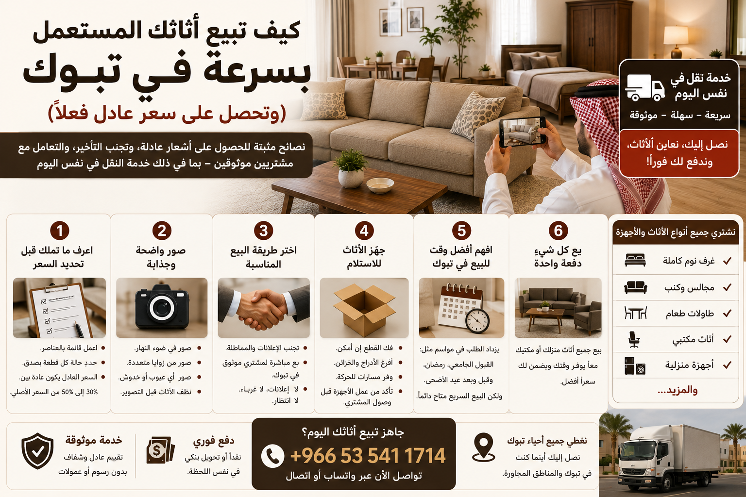 كيف تبيع أثاثك المستعمل بسرعة في تبوك (وتحصل على سعر عادل فعلاً)